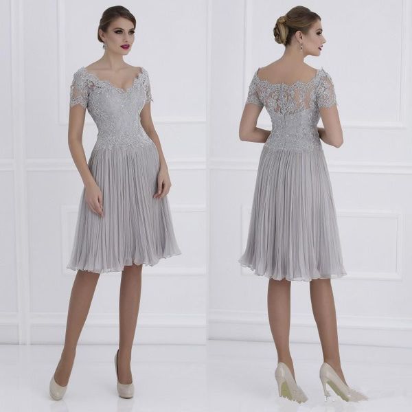 

knee length silver a-line mother of the bride dresses chiffon lace applique short formal mother's dress custom made, Black;red