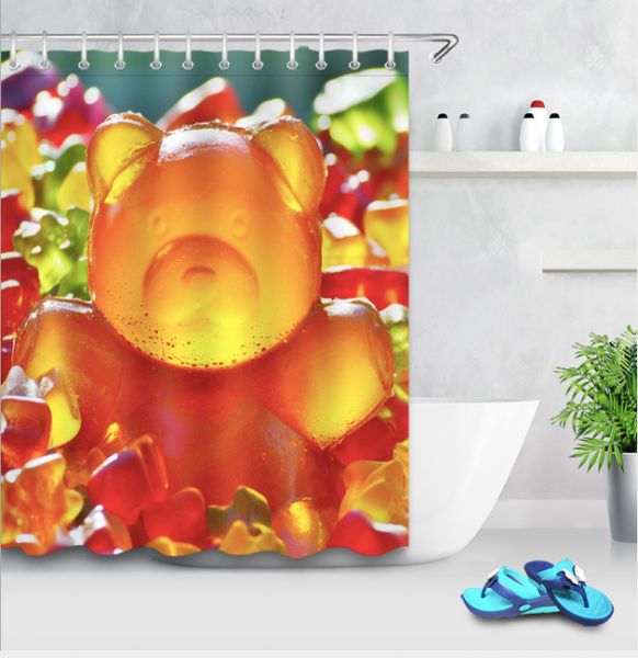 

little bear sucking candy art digital print polyester fabric shower curtain waterproof shower curtains with 12 hooks bath mats set