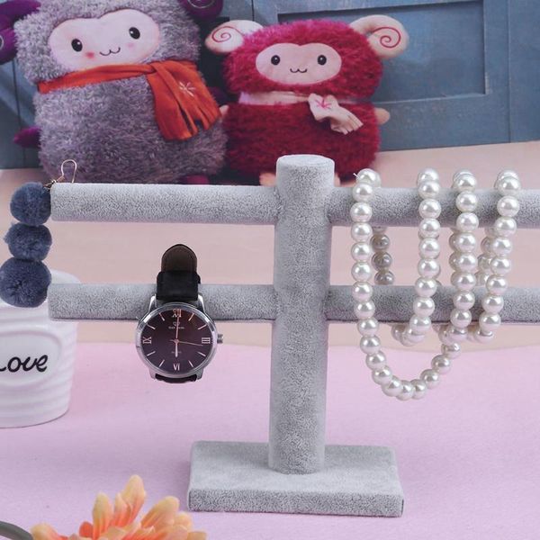 

1pcs double layer velvet jewelry watches display stand black/grey t-bar shaped jewelry accessory display holder organizer new, Black;blue
