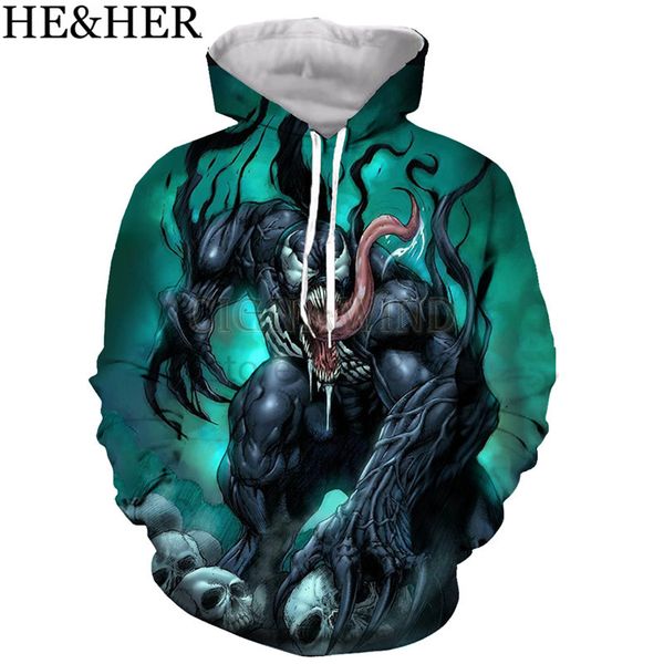 

fashion arrive marvel movie venom hoodies men women sweatshirts 3d print fashion cool harajuku streetwear tracksuit, Black