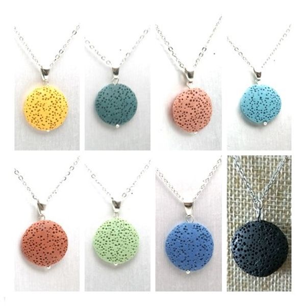 

round lava rock bead volcano necklace aromatherapy essential oil diffuser necklaces black lava pendant stainless steel chain jewelry, Silver