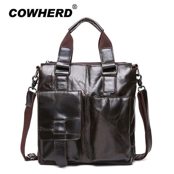 

cowherd high quiality genuine leather men handbag business briefcases bag male cowhide messenger tote bags