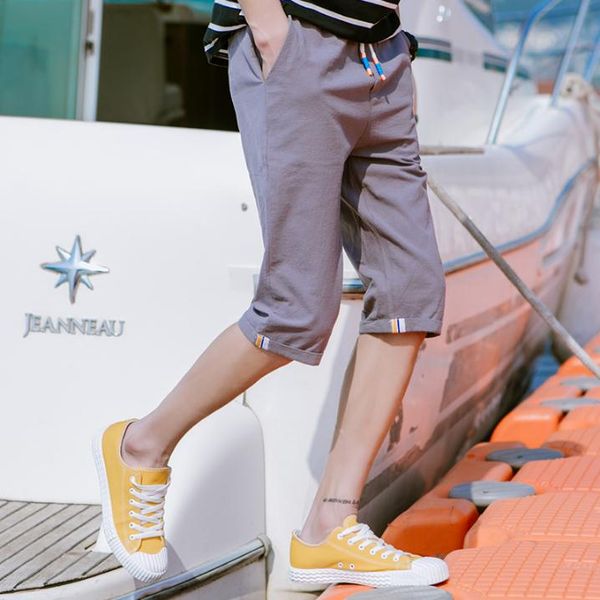 

2018 summer casual elastic waist drawstring teenagers youth cotton men's youth streetwear calf-length pants m-5xl, Black