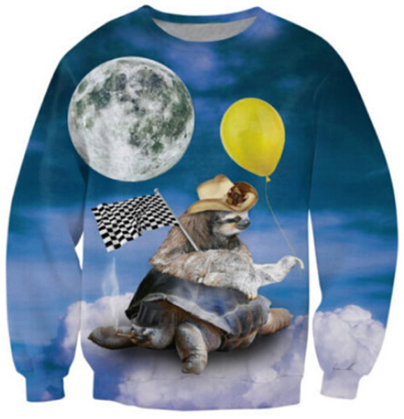 

2018 новые животные 3d ленивец медведь crewneck печатных медведей на облаке, играя воздушный шар толстовки кофты повседневная пуловер топы b, Black