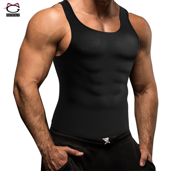 

gotoly men's slimming neoprene waist trainer vest sweat shirt shapers body shaper corset for men sweat workout weight loss, Black;brown