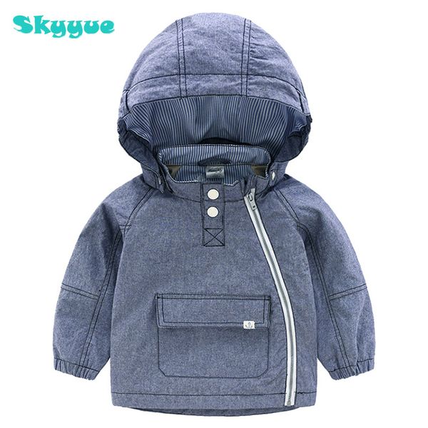 

kids denim jacket autumn 2018 boys zip denim hoodie children jeans jacket long sleeve overcoat baby boy, Blue;gray