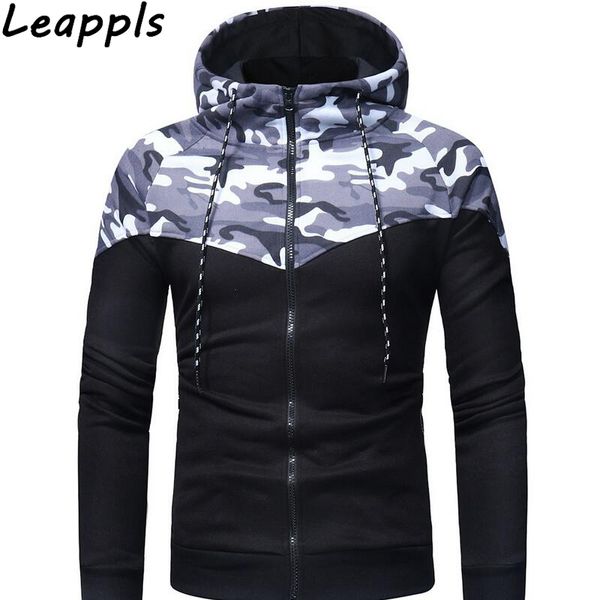 

leappls hoodies sweatshirts mens patchwork casual camouflage cardigan hoodies sweatshirt streetwear men 2018 new, Black