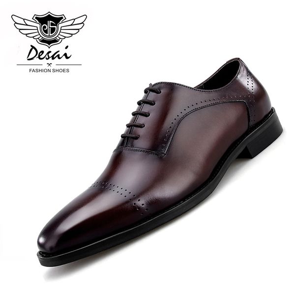 

2018 spring new men's leather retro british pointed toe genuine leather shoes carved business dress men's oxford shoes, Black