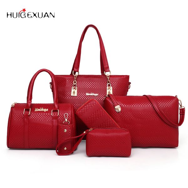 

new 6 in 1 fashion luxury designer crocodile pu leather tote shoulder satchel messenger clutches composite bag brand handbag set