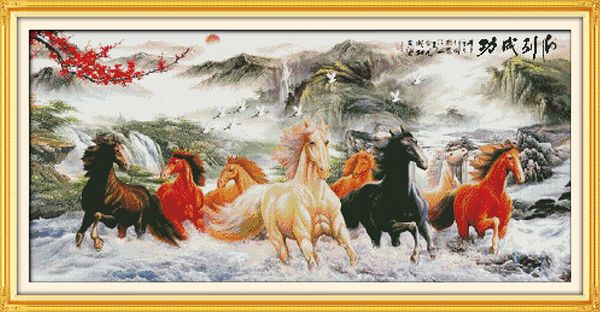 Pinturas de decoração de animais de cenário de cavalo, feitos artesanais cruzar ferramentas de artesanato bordado bordado conjunto de bordado contado impressão em tela dmc 14ct / 11ct