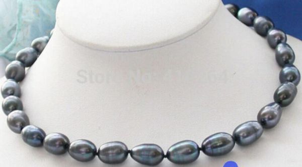 

ll<<< 1790 black rice freshwater pearl necklace, Silver