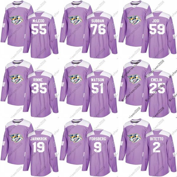 

2018 Fights Cancer Jersey 35 Pekka Rinne 74 Juuse Saros 7 Yannick Weber 1 Matt O'Connor Nashville Predators Custom Hockey Jerseys