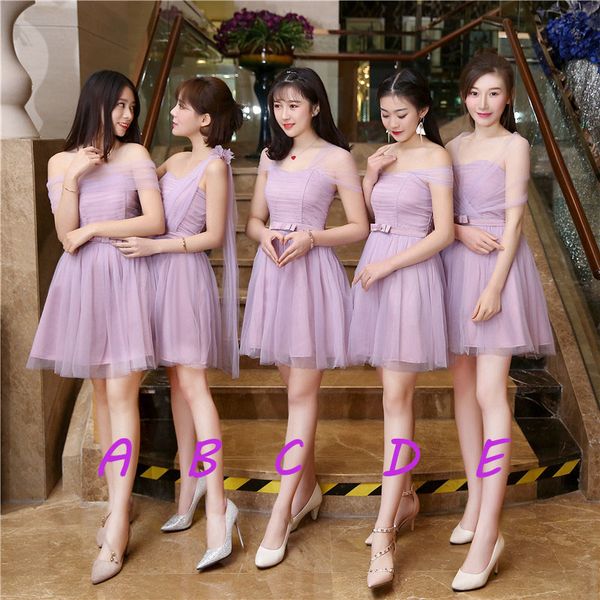 

lavender convertible short bridesmaid dresses mixed styles dresses for maid of honor custom made evening gowns mini prom party dress, White;pink