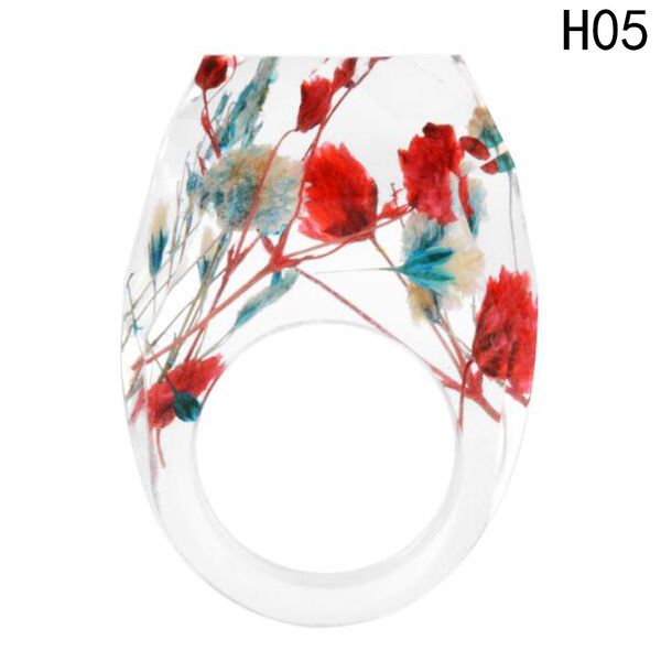 

whole salezhefanku transparent forest handmade dried flower resin ring colorful ink pattern scenery for women fashion jewelry ring, Golden;silver