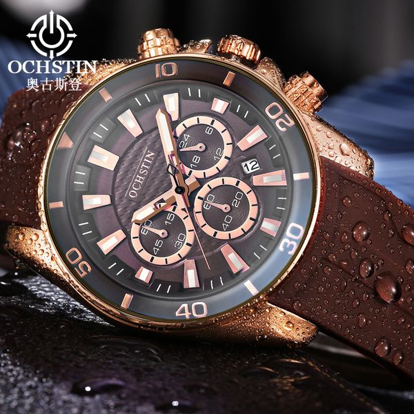 

watches men ochstin silicone casual quartz relogio masculino army sport wrist watch male wristwatch, Slivery;brown