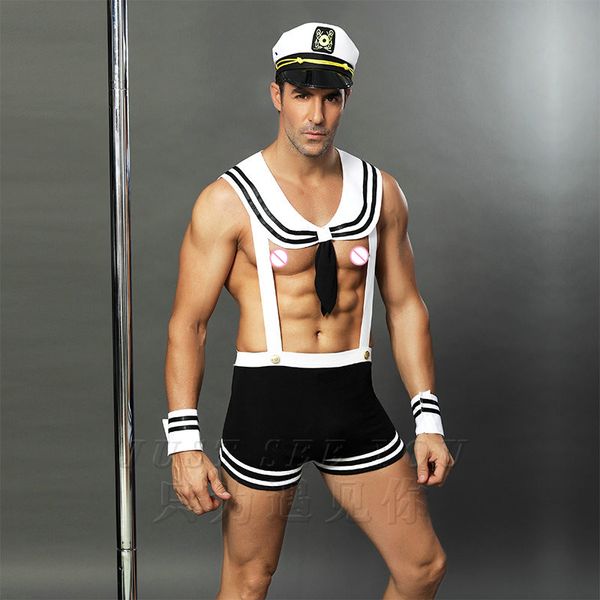 

6613 men sailor costume erotic slim fit white seaman uniform carnival festival halloween male costumes, Black