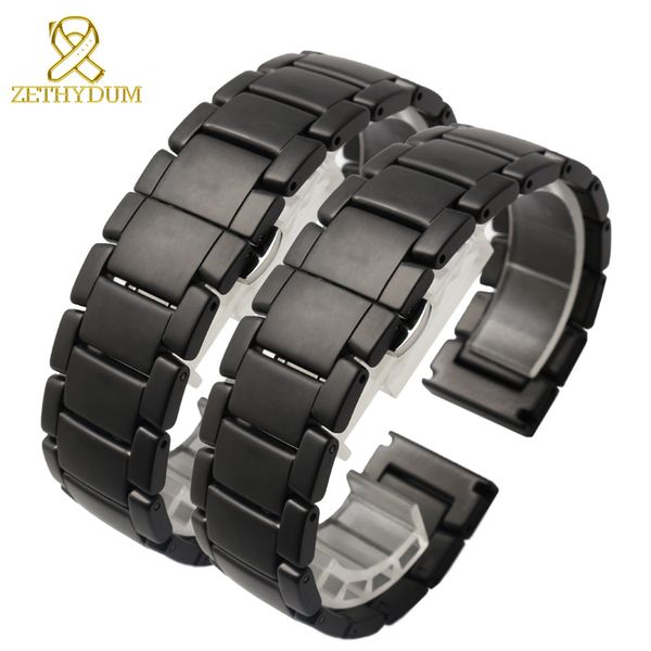 

ceramic bracelet watchband 22mm grind arenaceous watch strap white black butterfly buckle band polished watch belt not fade, Black;brown