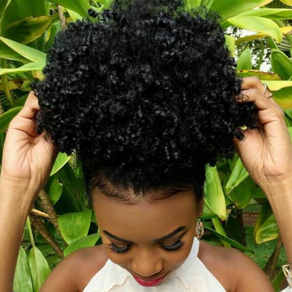 Afro Kinky Curly Weave Ponytail Hairpieces Clip In Natural