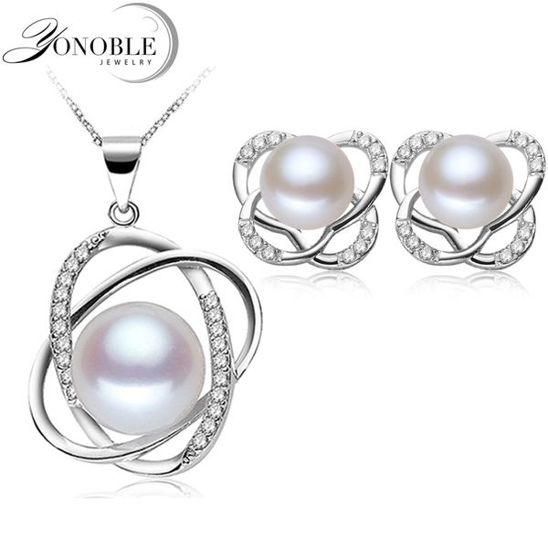 

real freshwater natural pearl jewelry bridal jewelry sets 925 silver earring pendant white girl birthday gift grade, Black