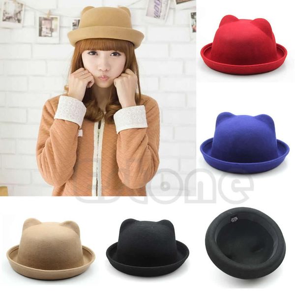

fashion women parentchild ear cap cat wool fedora bowler hats, Blue;gray