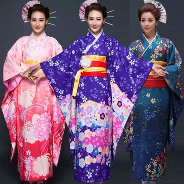 

print flower ljapanese kimono women yukata traditional kimonos femal japanese ancient clothes costume high quality, Red