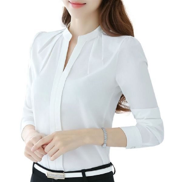 

naiveroo women v-neck long sleeve casual chiffon blouse female work wear solid color spring autumn white office shirts