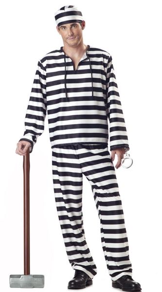 

black white stripe prisoner costume halloween costumes for men carnival party cosplay prisoner uniform, Black;red