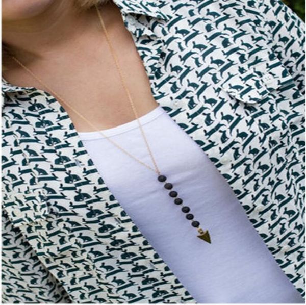 

2018 new volcano bead arrow tassel long necklace aromatherapy essential oil diffuser necklaces black lava pendant necklaces jewelry for wom, Silver