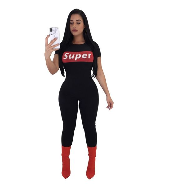 

2018 new casual overalls for women jumpsuits short sleeve letter skinny jumpsuits club party pants, Black;white