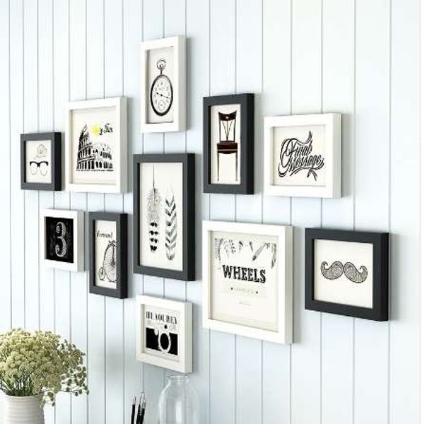 Cornice per foto in stile europeo 11 pezzi / set bianco nero, cornici creative multiple da parete, cornice per collage cornice in legno per foto