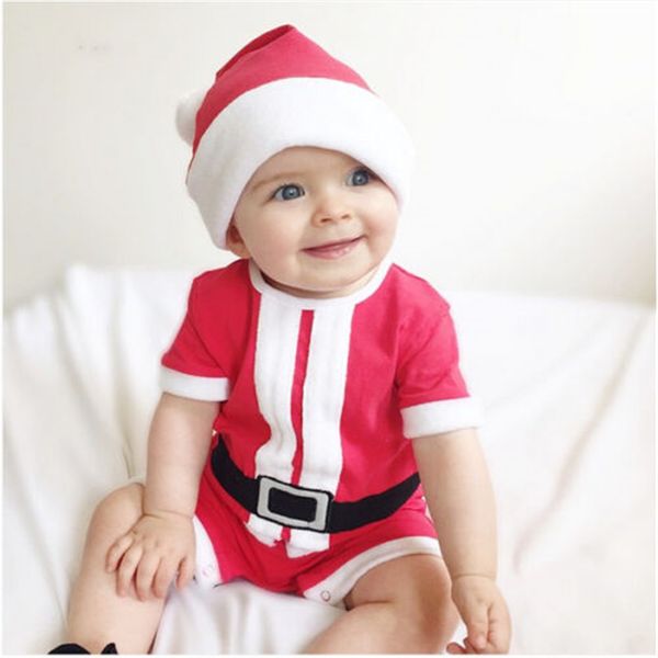 

xmas baby boy girl cotton romper+hats 2pcs newborn short sleeve romper new year's jumpsuit christmas santa costume baby clothing, Blue