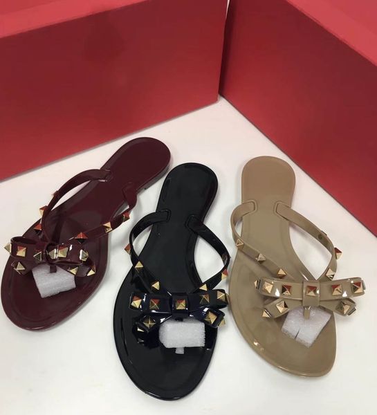 

2018 new jelly beach rivet series flip flops launcher 3 color size 35-41+ box, Black