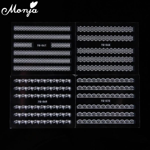 

30 sheets nail art lace flower tattoo totem style adhesive stickers set easy transfer remove 3d diy floral decor decals flakes, Black