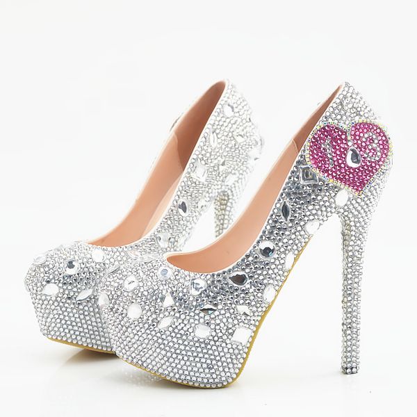 

2018 handmade rhinestone flowers high heels silver crystal love fashion wedding shoes bridal high heels party prom wedding shoes, Black
