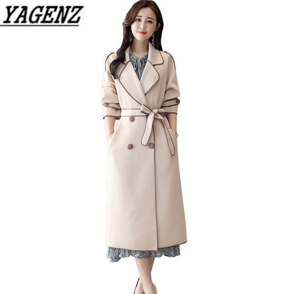 

2018 autumn winter new long windbreaker coat women brand clothing fashion slim double-breasted overcoat casual lady trench coat, Tan;black