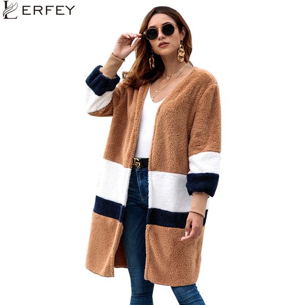 

lerfey women fur coat oversize winter coats warm three quarter sleeve faux fur pullovers jacket handmade chic party overcoat, Black