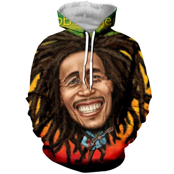 

новые моды регги боб марли 3d печати толстовки мода одежда женщины / мужчины толстовка повседневный пуловеры k351, Black