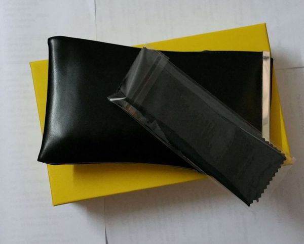 Marka Yeni Siyah Son PU Deri Güneş Gözlüğü Durumda Kılıfı + Temizleme Bezi + sarı kutu