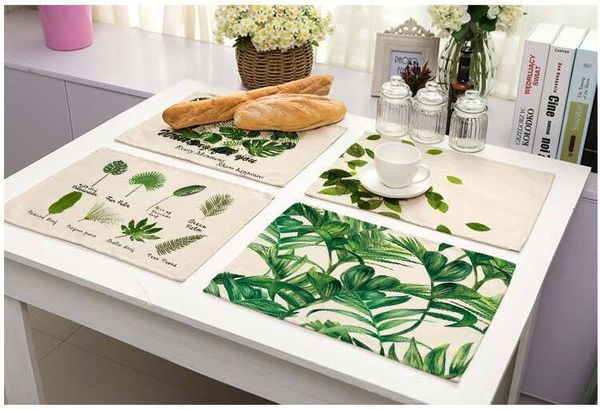 

20pcs green leaves print cotton flax heat insulating table mattress western-style food laying pads cloth dining mat myj 061