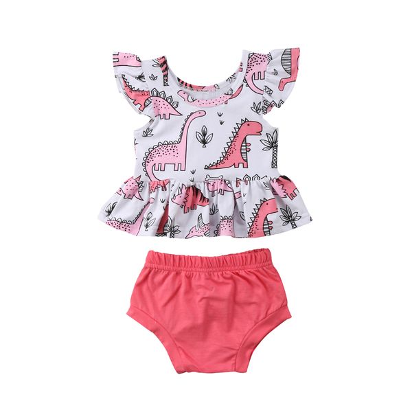 

newborn kids baby girl clothes set summer sleeveless dinosaur round neck tops shorts girls clothing coon cute outfits 2pcs, White