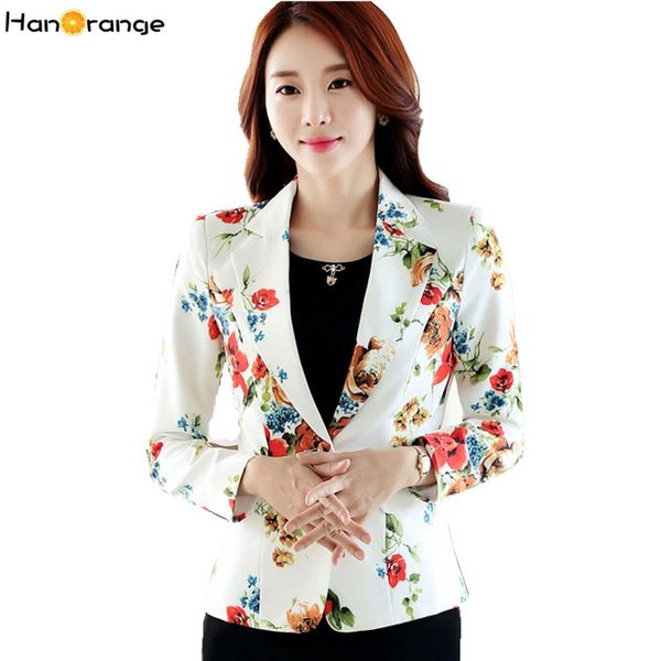

hanorange one button flower print female 2017 high grade long sleeve casual slim women blazer jacket s-3xl white plus size, White;black