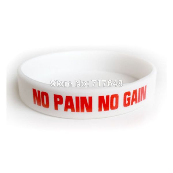 

200pcs silkscreen printed no pain no gain wristband silicone bracelets by fedex, White