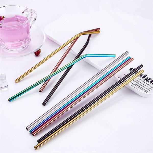 

colorful drinking straw stainless steel straws straight and curved optional 9.5in bar drinking straws multi color t2i401