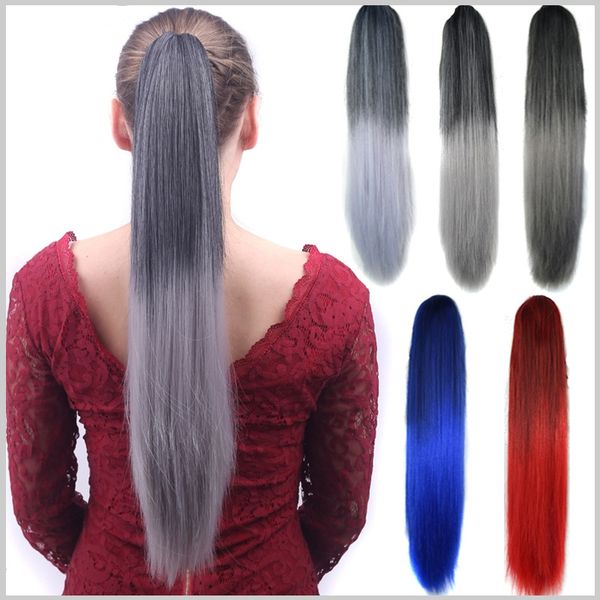 Two Tone Colorful Clip In Straight Synthetic Hair Ponytail