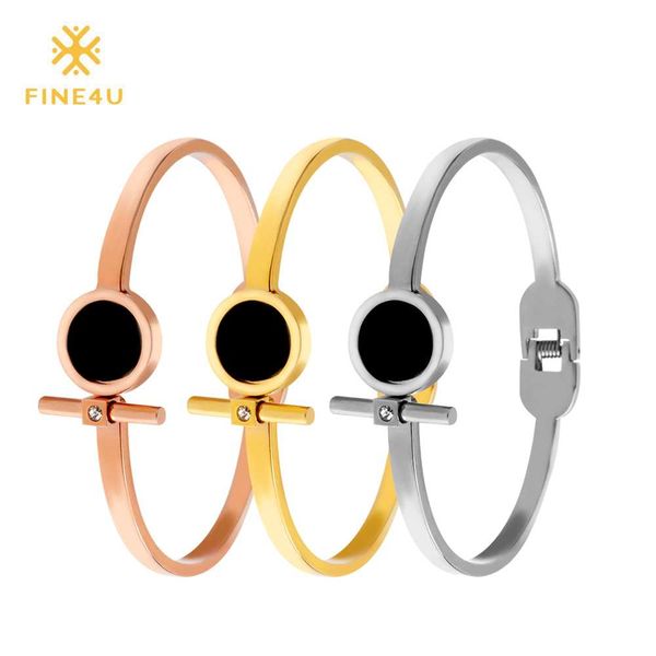 

2018 new fine4u b046 316l stainless steel cuff bracelet for women round shell bracelets & bangles 3 colors choices, Black