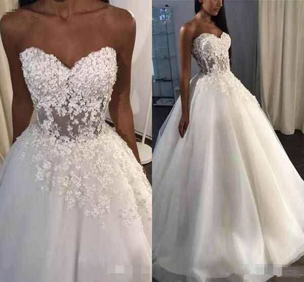 

2018 скромный милая линия boho свадебные платья кружева аппликации корсет обратно развертки поезд кружева пляж свадебные платья партии халат, White