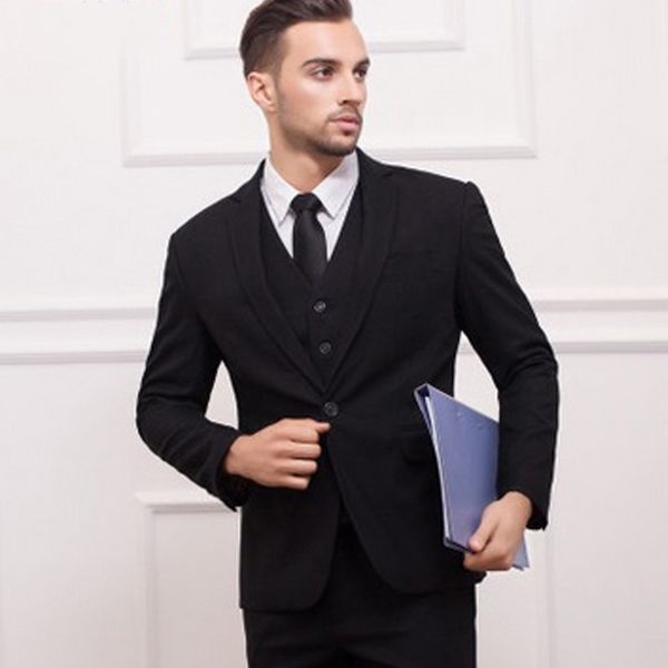 

new design black groom tuxedos man wedding suit notch lapel center vent men business prom blazer(jacket+pants+tie+vest) 342, Black;gray