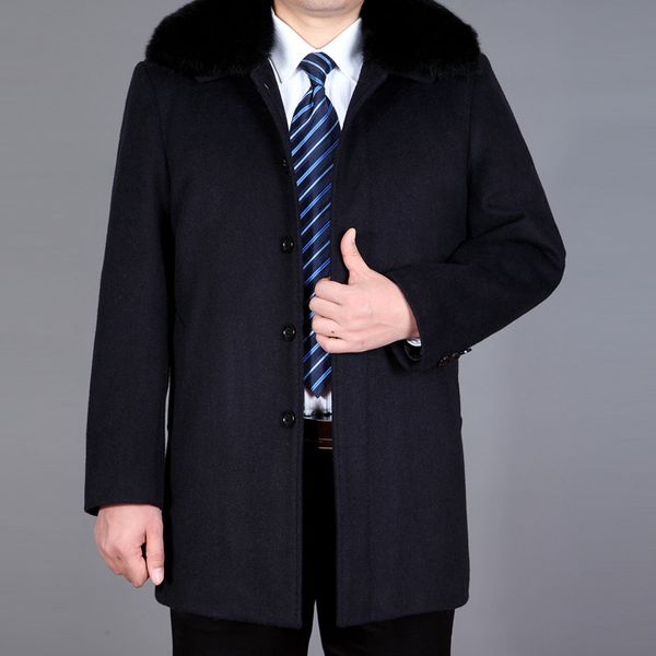 

business coats peacoat dust trench overcoats long jackets men woolen jacket cashmere windbreaker navy 2018 autumn winter, Black