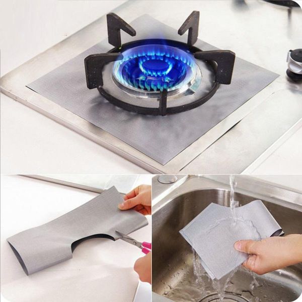 

reusable aluminum foil gas stove burner cover high temperature resistant barbecue mat anti sticky clean pad 4 pcs