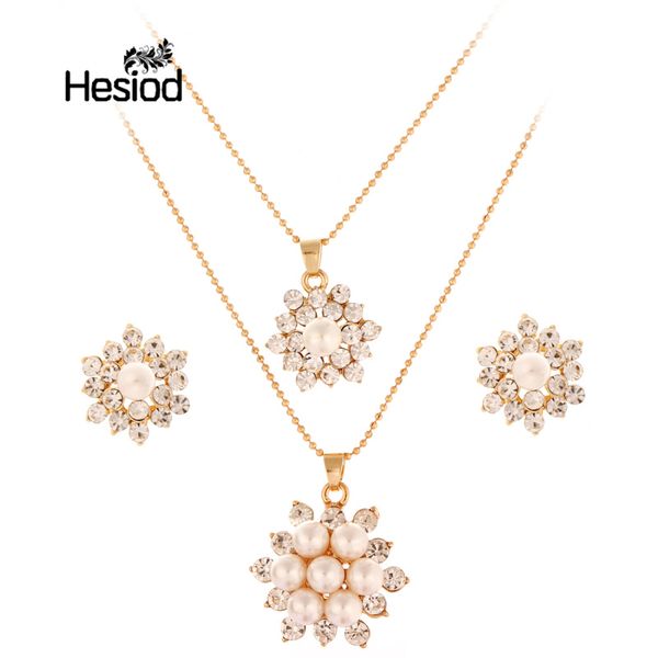 

hesiod women wedding statement necklace earrings bridal african beads party jewellery imitation pearl engagement accessories, Silver